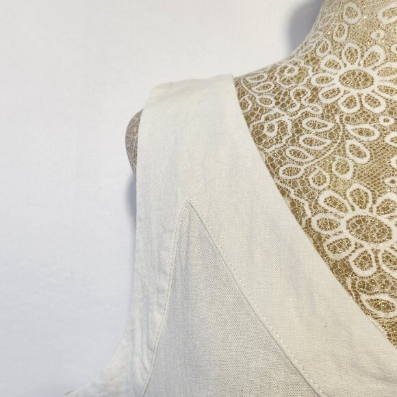 DKNY Pure Women Size L Ivory Linen Blend V-Neck Sleeveless Tank Top Breathable - Picture 4 of 13